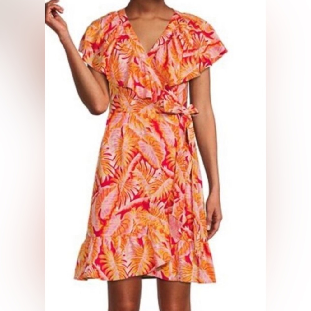 Gibson Latimer Pink & Orange Tropical Wrap Dress
